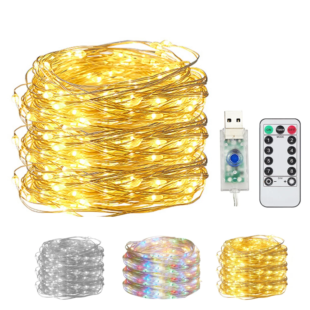 

200 LED Fairy Lights USB Powered Fairy Garland Copper Wire Light String with Remote Control for Outdoor Bedroom Christmas Party