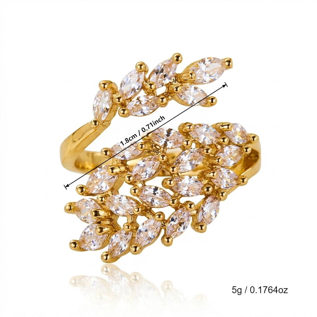 Minimalistischer Weizenähren-Offenring für Frauen, Exquisiter Glänzender CZ-Stein Geometrischer Verstellbarer Ring, Freundschafts-Geburtstagsgeschenk – Detail 7