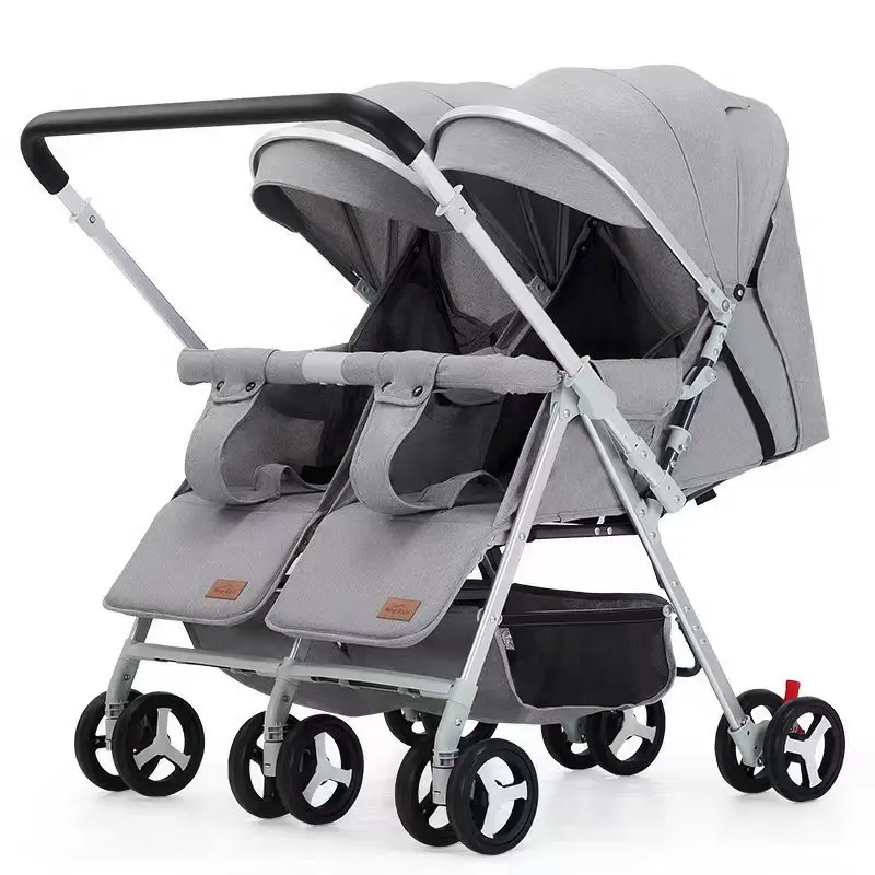Double Stroller Sit & Lying Side by Side Lightweight Foldable Twin Umbrella Stroller with Universal Front Wheel Two-Way