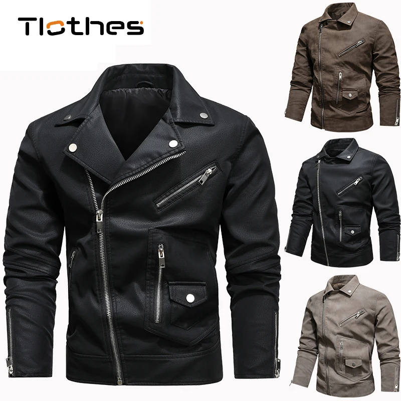 

Autumn Winter Motorcycle Leather Jacket Men Fleece Warm Oblique Zipper PU Biker Moto Jackets and Coats Mens Hip Hop Lapel Coats