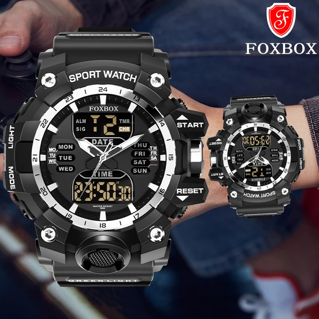 Reloj Hombre Deportivo Análogo Digital Impermeable con Cronógrafo Militar-  Plateado