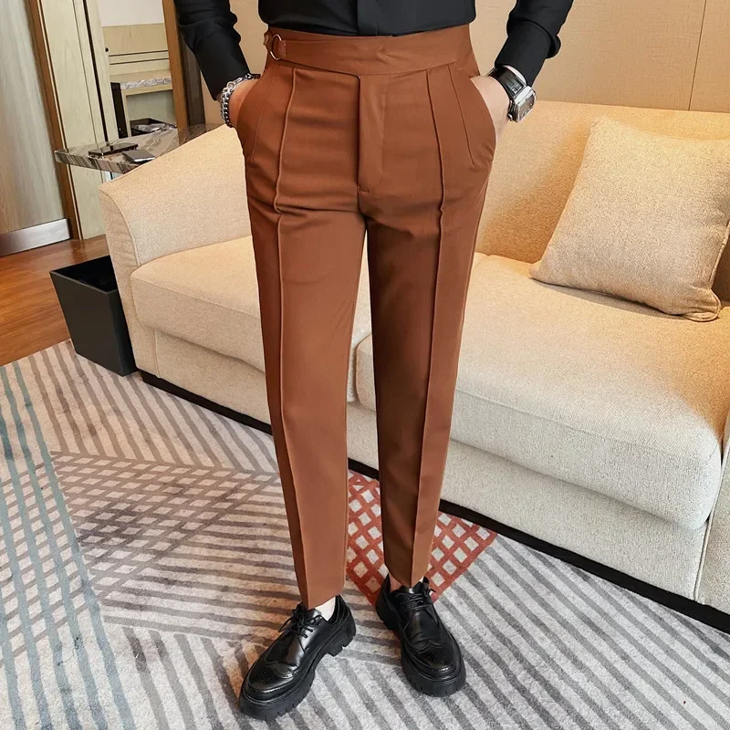 British Style Men's High Waist Casual Pants New Solid Color Naples Men Suit Pants Slim Fit Casual Business Formal Mens Trousers 4