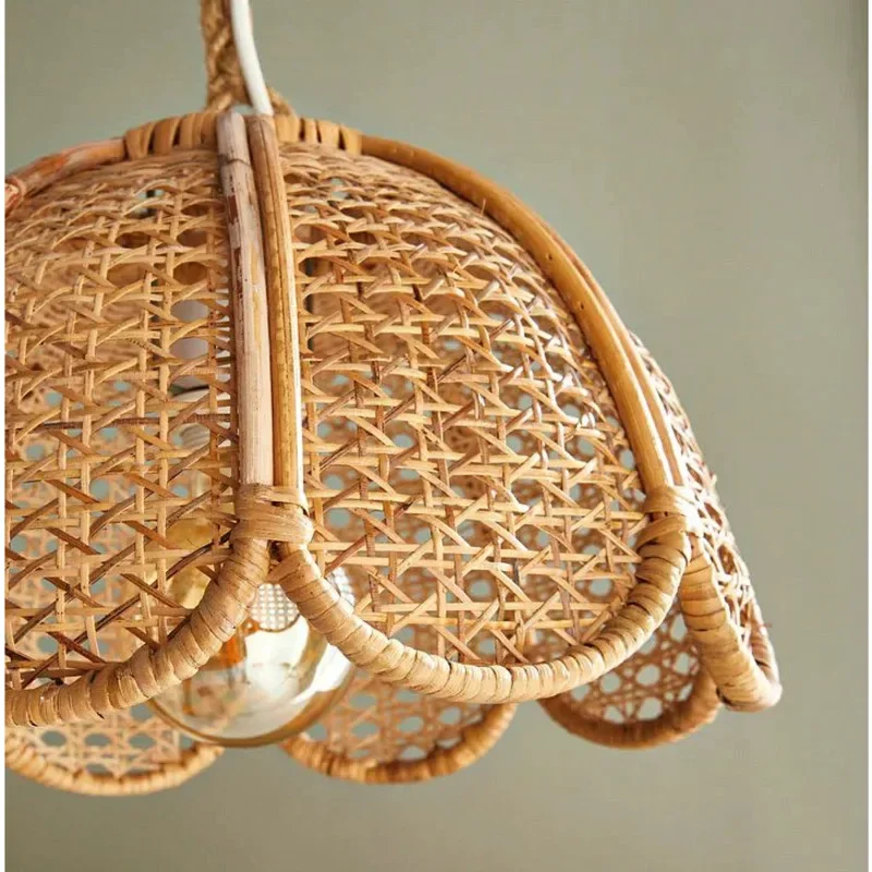 French Vintage Pendant Light Restaurant Decoration Ceiling Lamps Handmade Rattan Weaving Lamp For Bedroom Ambience Home Lighting