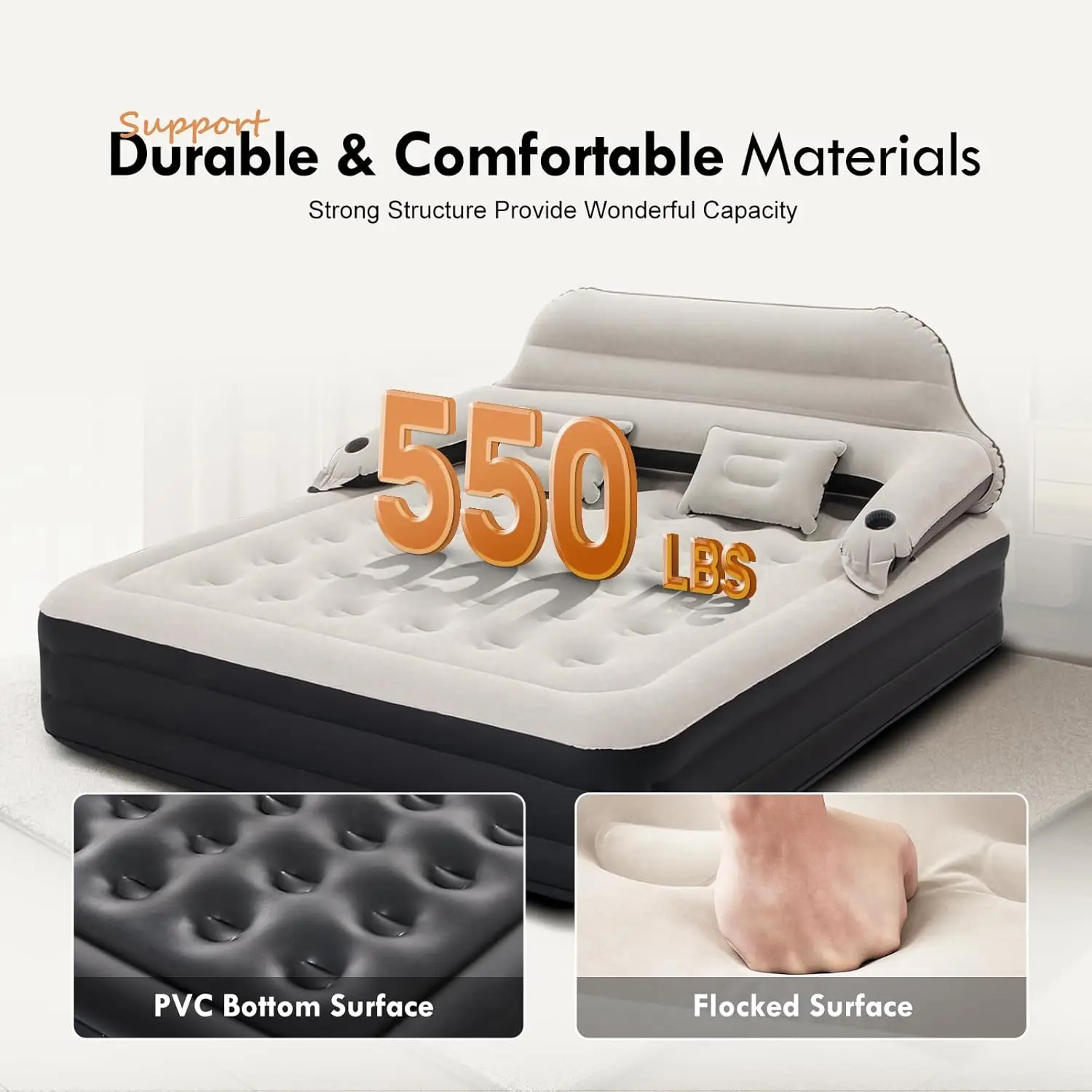 King Size Air Mattress with Headboard and Pump,Blow Up Mattress Inflatable Bed with Pillows