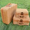 Retro Rattan Storage Suitcase Handmade Wicker Picnic Basket Travel Camping Food Container Straw Women Tote Luggage Organizer 3