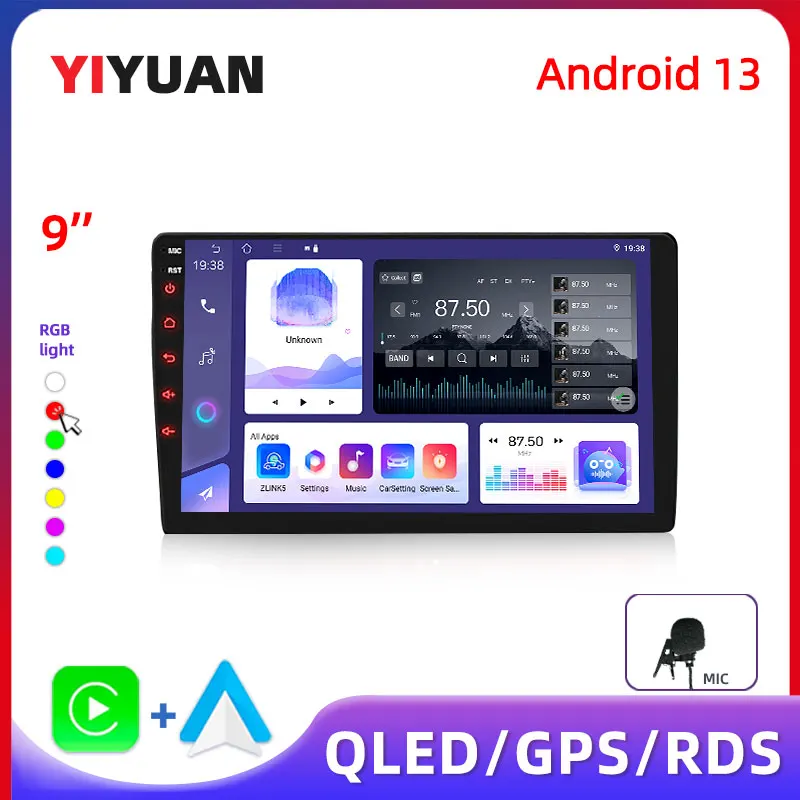 Car Multimedia Player Car Radio QLED 4core 2 Din Car Radio Android auto Carplay Android 13 GPS Car Audio 9inch WIFI BT IPS Automotive Multimedia Player
