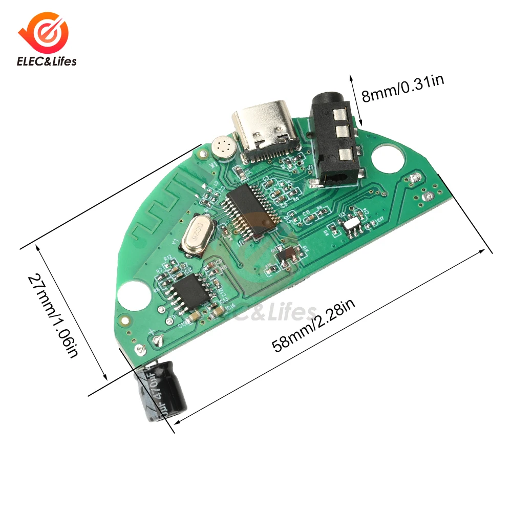 Portable Bluetooth Audio Amplifier Module 3.7V Battery or Type-C Powered Hi-Fi 3D Stereo 4W SD Card AUX Input for DIY Speakers - 6