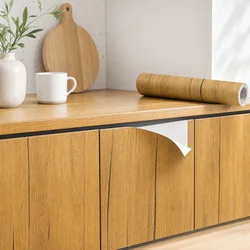 Waterproof Self - Adhesive Vinyl Wood Wallpaper Roll for Home Décor and Furniture Renovation (HYM - Yellow Teak)