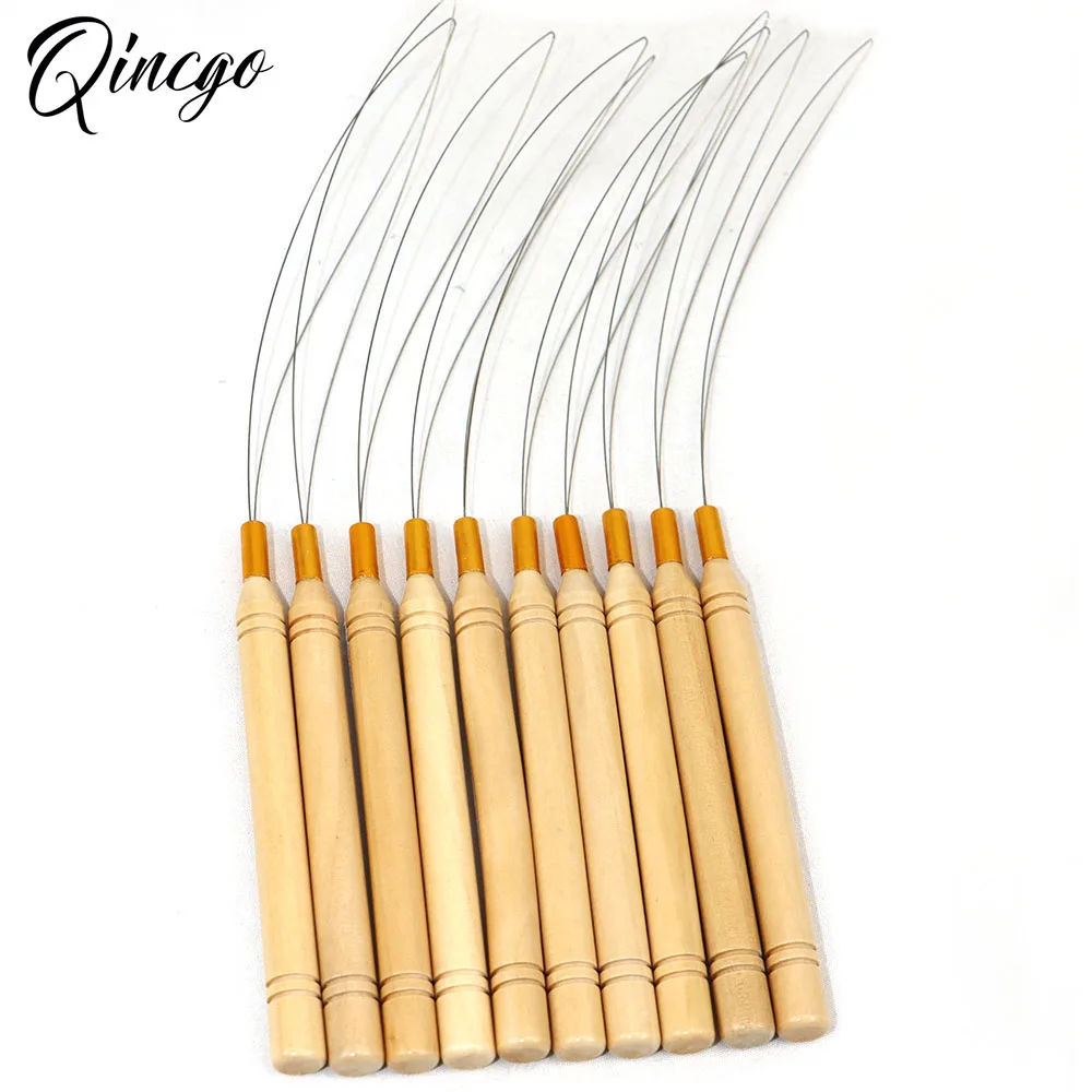 6 pcs Wood-like Hair Extension Loop Needle Threader Wire Pulling Hook Bead  Tool for Silicone Link Rings Beads and Feathers Extensions Loop Tools