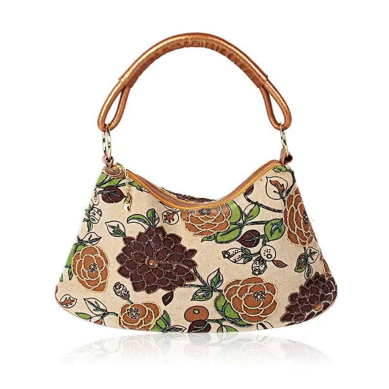 

Retro ethnic style linen handbag, pearl embroidered bag, qipao bag, banquet bag, single shoulder women's bag