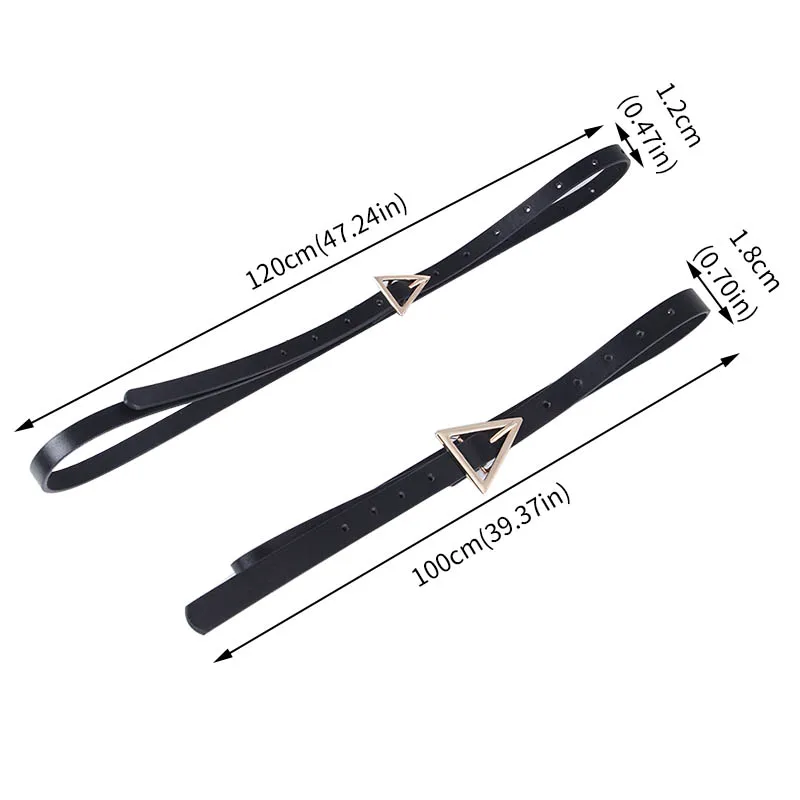 Women Thin Belt Simple Triangle Metal Buckle PU Leather Waistband for Lady Dress Jeans Decorative Skinny Waist Straps Girdle