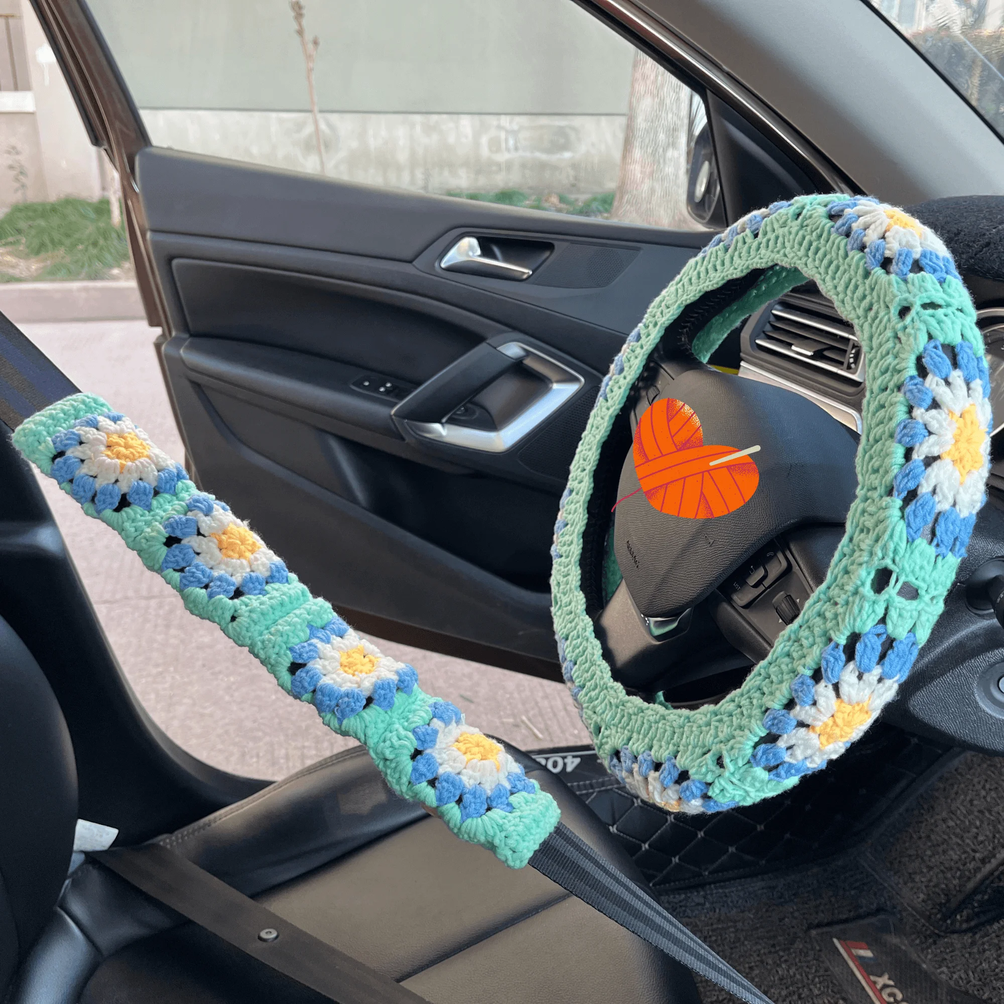 Crochet Daisy Steering Wheel Cover,3D Daisy Steering Wheel Cover