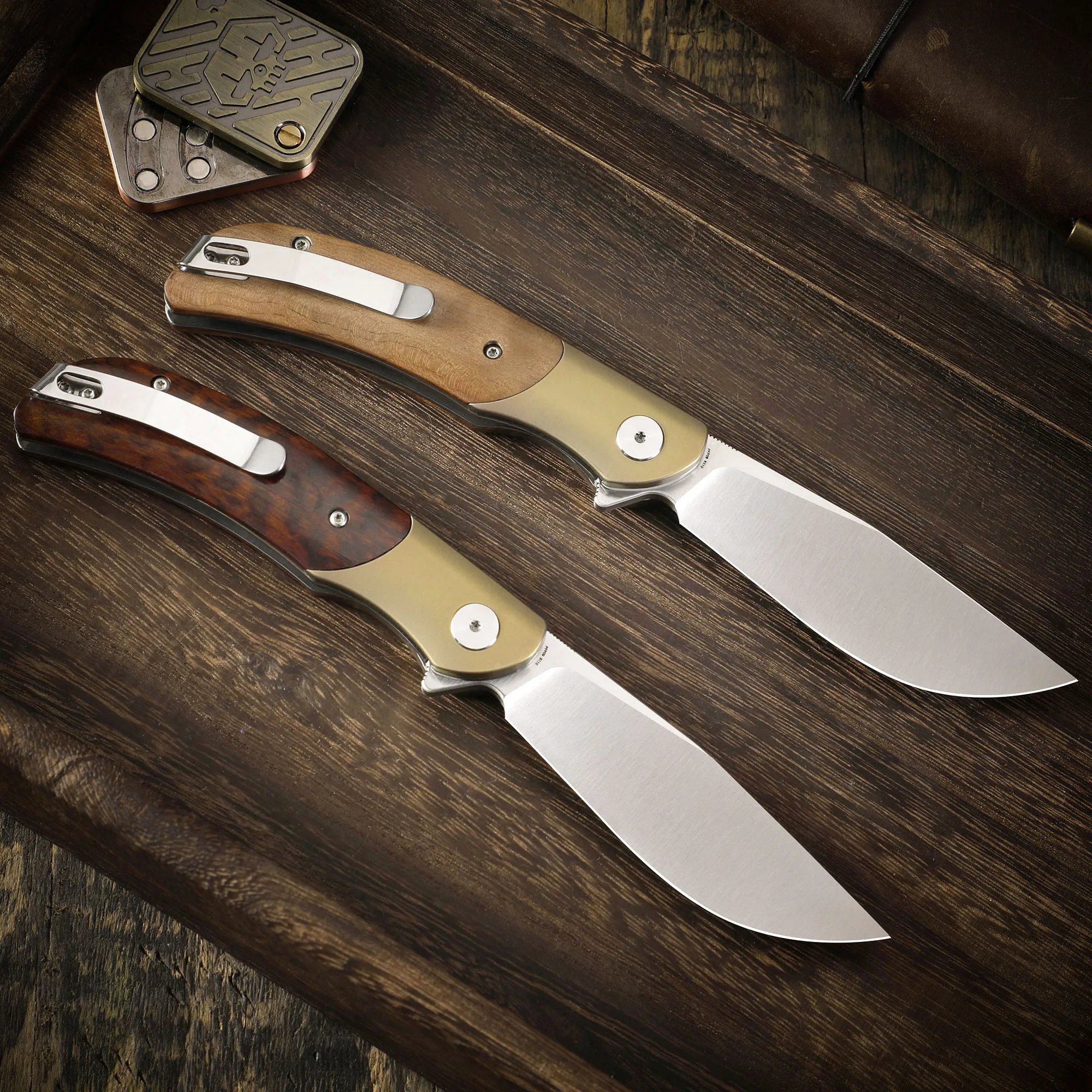 Petrified Fish PFP09 Folding Knife with Wooden Titanium Handle K110 Steel Bearing Knives Tactical Knife for Hunter EDC Hand Tool