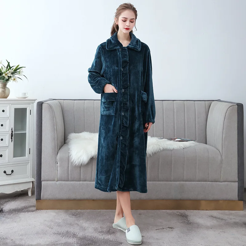 2022 new flannel long knee length bathrobe ladies plus fat plus size