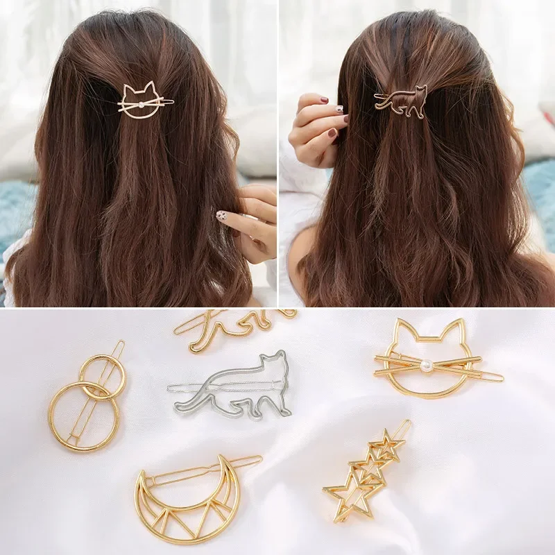 

Metal Alloy Hairband Round Clip Girls Clip Fashionable Women's Hair Accessories Hollow Kitten Hair Clip
