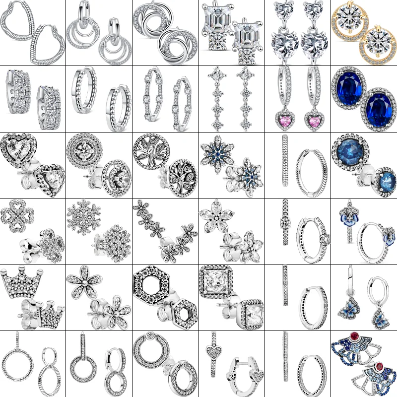 Hot Selling 925 Sterling Silver Charm Double Hoop Eternal Heart Earrings Women Fashion Pendant Sparkling Pavé Stud Earring Gifts