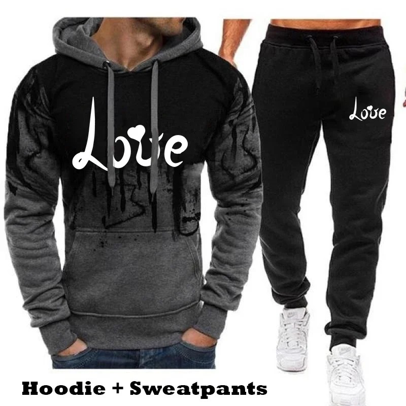 New LOVE Printed Fashion Hoodie Men Sweatshirt and Sweatpant Tracksuit Youth Jogging Suits S-4XL