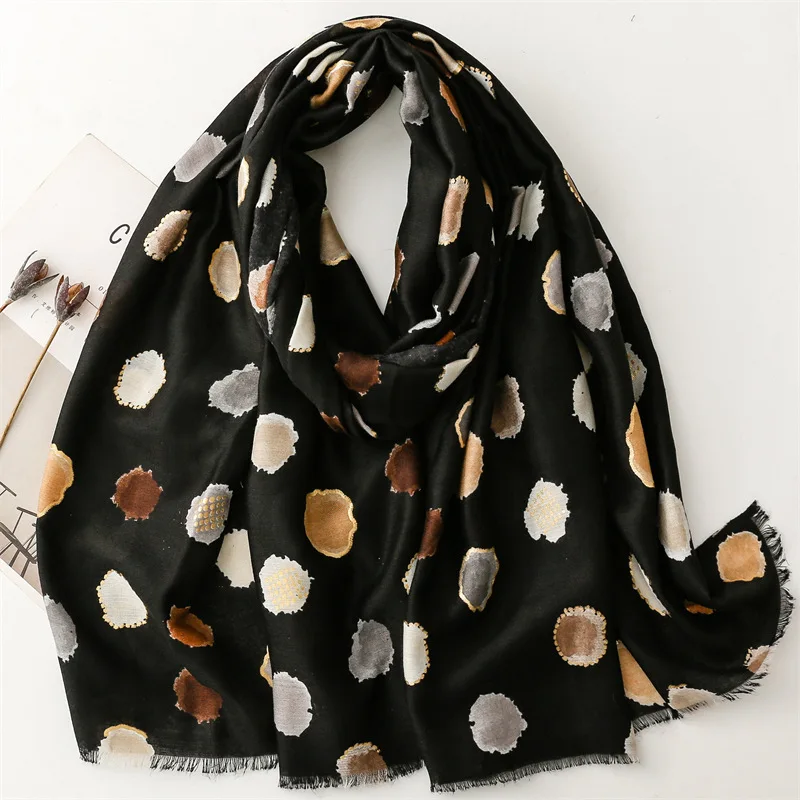 Winter Ombre Circle Dot Glitter Fringe Viscose Shawl Scarf Lady High Quality Wrap Pashmina Stole Bufandas Muslim Hijab 180*90Cm