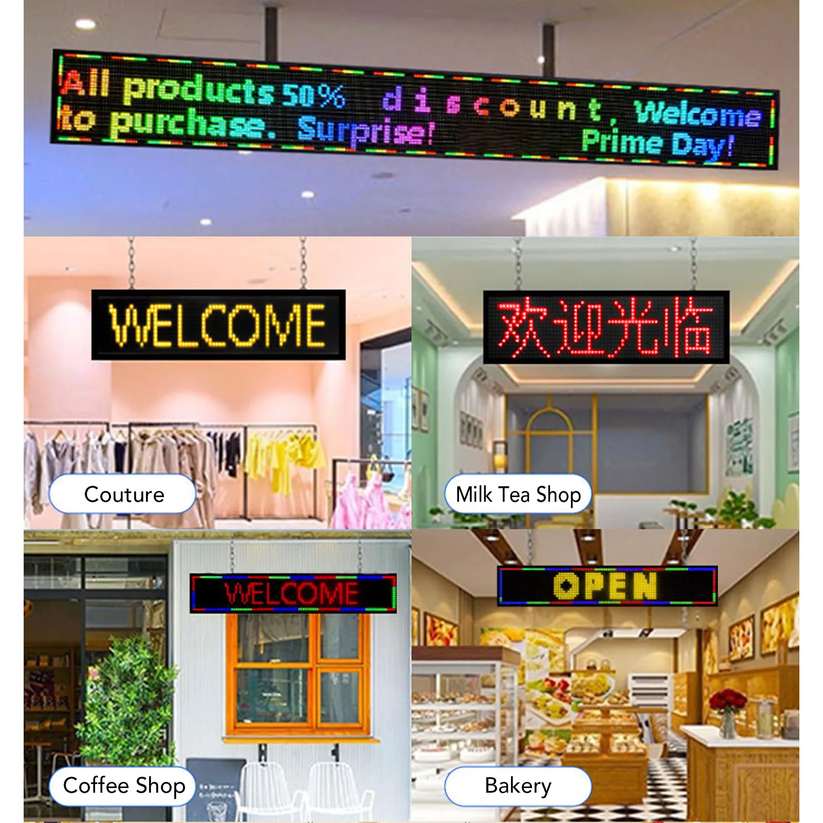Indoor LED Sign P10 Full Color Scrolling Water Proof LED Display Screen for Storefronts Salons Cafes 320x160mm LED Display
