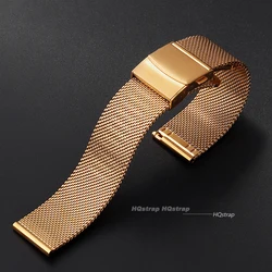 Elegant Stainless Steel Mesh Milanese Loop Watch Band with Folding Buckle and Quick Release Strap - 22mm (0.6mm rose gold)