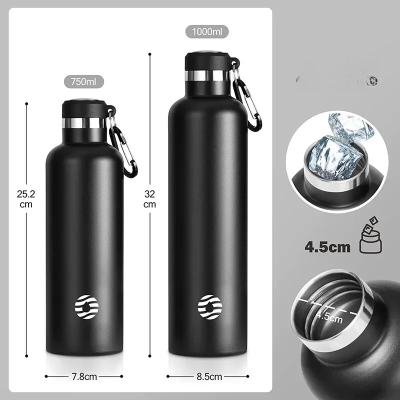 FEIJIAN 스테인레스 스틸 보온병 병 1000ml 스포츠 플라스크 진공 절연 물병 누출 방지 BPA 무료