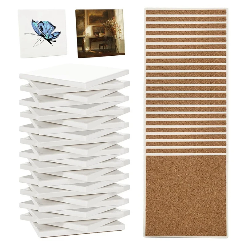 

25PCS Sublimation Coasters For Glossy Glazed Tile Coasters Blankwith Cork Back For Sublimation Heat Transfer Printing