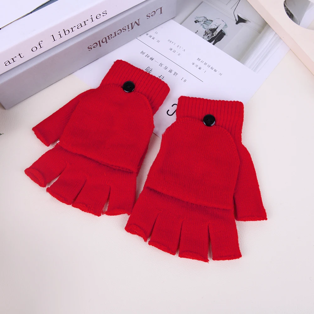 Fingerless Flip Gloves Winter Warm Soft Comfortable Wool Knitted Glove Touchscreen for Women Men Exposed Finger Mittens Gloves & cotton gloves for men Gloves & Mittens