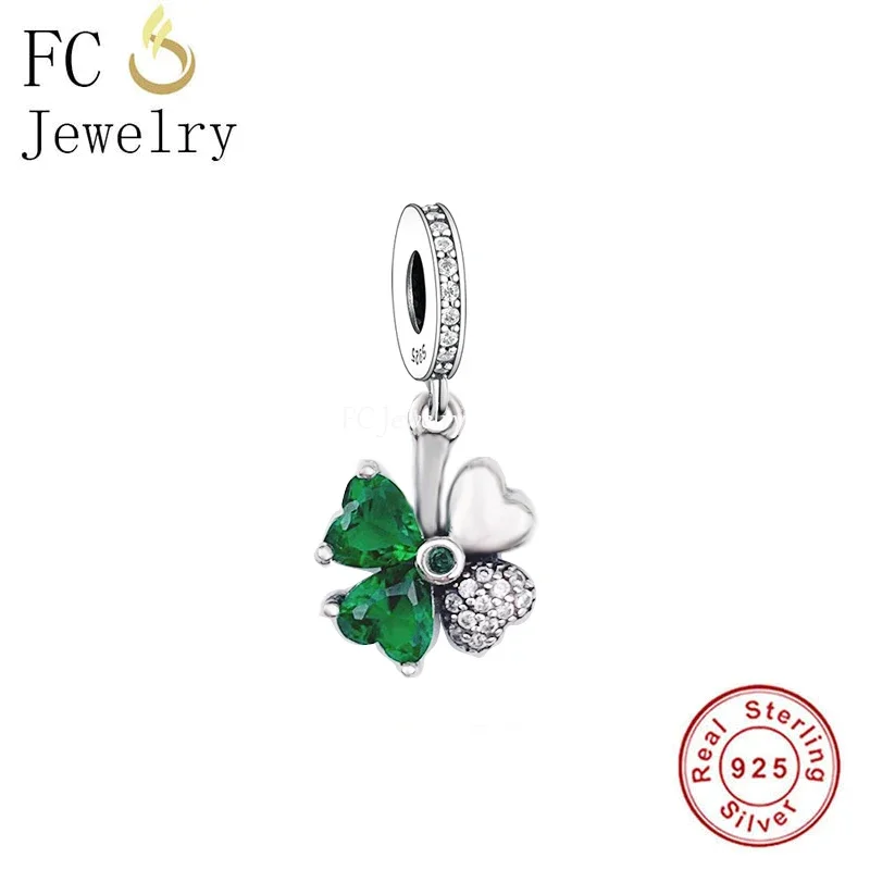 

FC Jewelry Fit Original Pan Charms Bracelet 925 Silver Good Luck Green Zircon Leaf Clover Bead For Making Women Berloque DIY