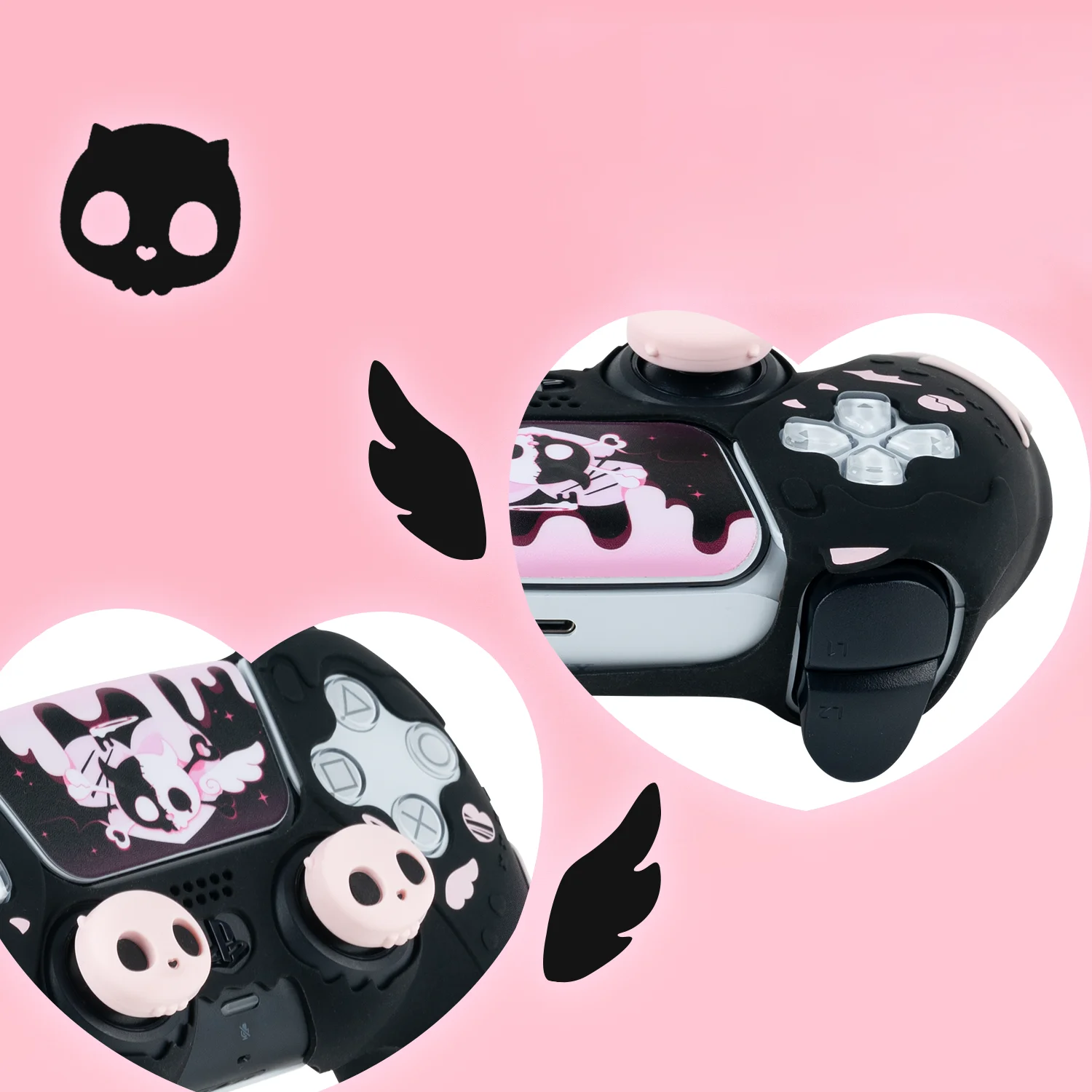 Geekshare-sweetheart Skull Controller Skin Conjunto para Ps5 Capa Protetora para Playstation Apertos de Polegar e Adesivo - Image 3