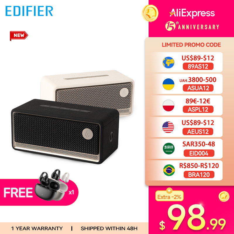 Edifier ES60 Portable Bluetooth Speaker Mini Sound Box Wireless Sound Bar 36W RMS Outdoor IP66 Waterproof Long Battery Life