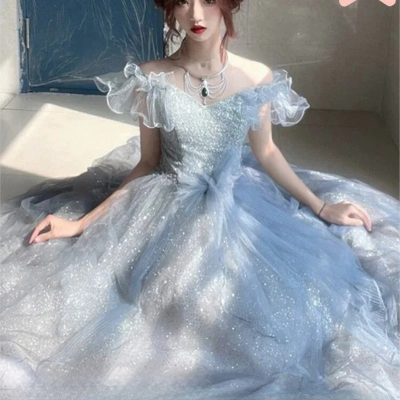 

Female New Student Day Adult Ceremony Art Exam Blue Banquet Fairy Dress
