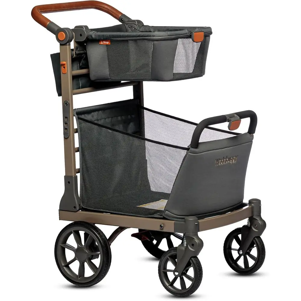 Portable Folding Shopping Cart-Lightweight Utility Cart with Durable Wheels, Storage Basket, and Heavy-Duty Cup Holders