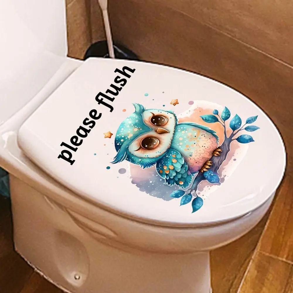 Cartoon PVC Sea Animal Toilet Sticker Washable Please Flush Toilet Sign Sticker Removable Cute Bathroom Decals Living Room