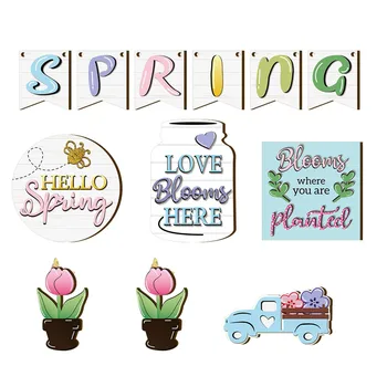 Spring Farmhouse Tiered Tray Decor Set Wooden Tiered Tray Mini Rustic Farm Decorations Home Decoration Accessories Free Shipping 5