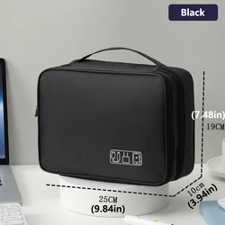 Portable Waterproof Travel Cable and Electronics Organizer Bag - L (Black)