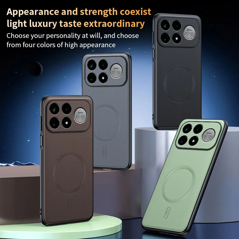 Luxury PU Leather Magnetic Case with Wireless Charging - Shockproof Business Soft Cover