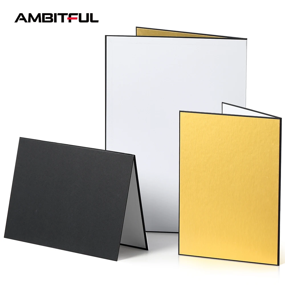 AMBITFUL 21cm * 29cm 29cm*42cm Reflector Black Silver White Gold Background Paper Thick Folding Board for Studio Shooting Props