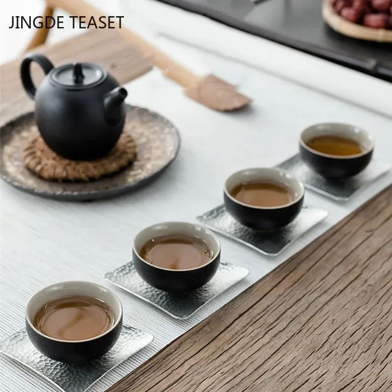 4 pcs/lot Retro Black pottery Teacup Master Cup Handmade Ceramic Tea Bowl Chinese Tea ceremony Accessories Personal Single Cup
