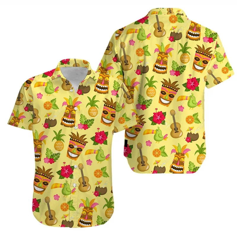 thumbnail image 1 of Camisas retro Tiki Aloha para hombre, blusa con botones y solapa hawaiana de manga corta con estampado 3D de estilo tropical para playa, 1 of 5