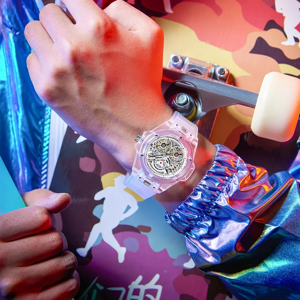 Nuovo orologio da polso meccanico da uomo Tourbillon completamente automatico con telaio di lusso trasparente 3D con quadrante cavo orologio da polso da uomo  1511