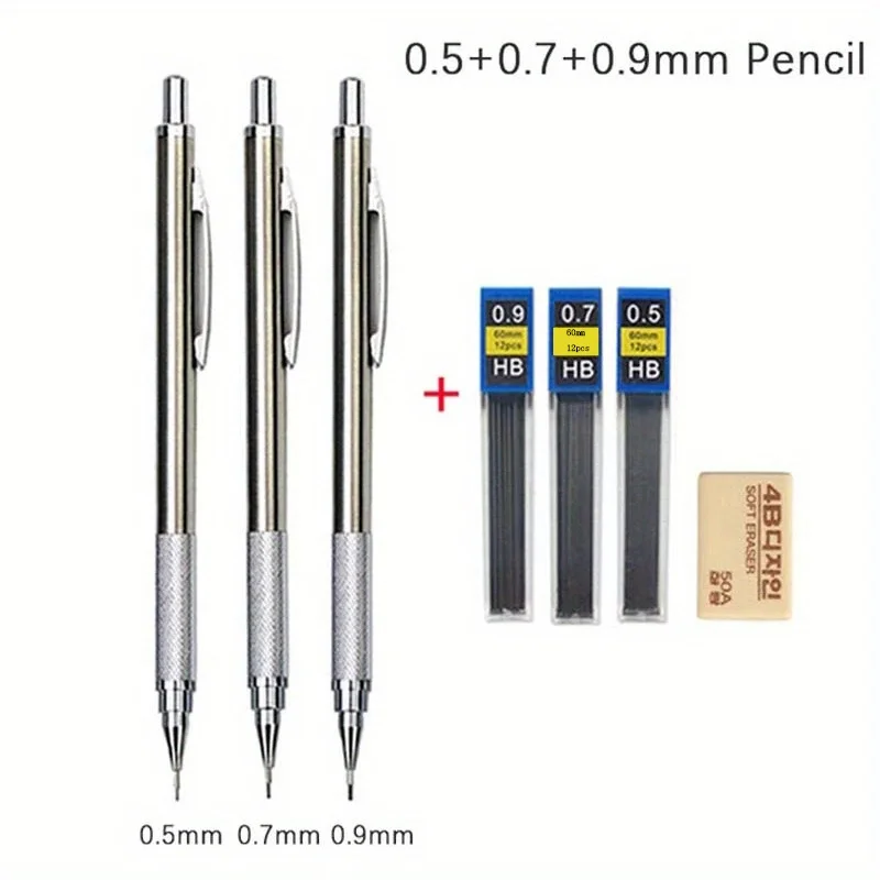 Mechanical Pencil Set 0.3 0.5 0.7 0.9 1.3 2.0 3.0mm All Metal Art Drawing Automatic Pencil Office School Supplies 6