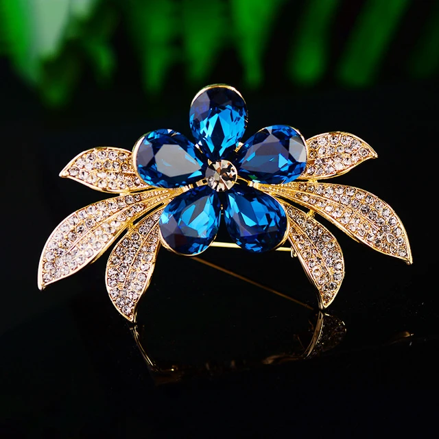 Women's Luxury Flower Brooch Pin Crystal Leaf Shape Rhinestone Brooches  Jewelry