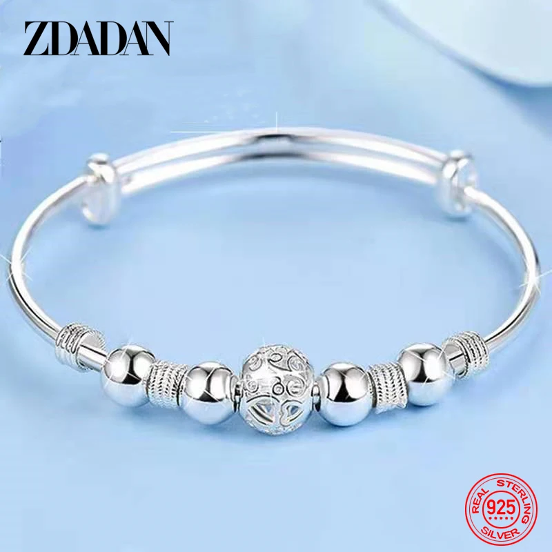 

ZDADAN 925 Sterling Silver Bell Adjustable Bracelet Bangle For Women Fashion Jewelry