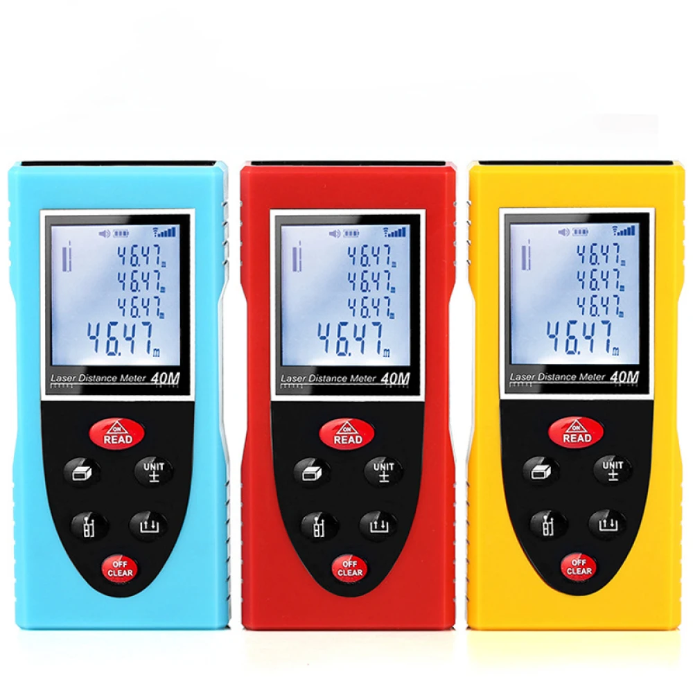 

Laser Distance Meter Handheld Laser Level Rangefinder Backlight LCD Display High Accuracy 40 60 80 100M Measure Range Portable