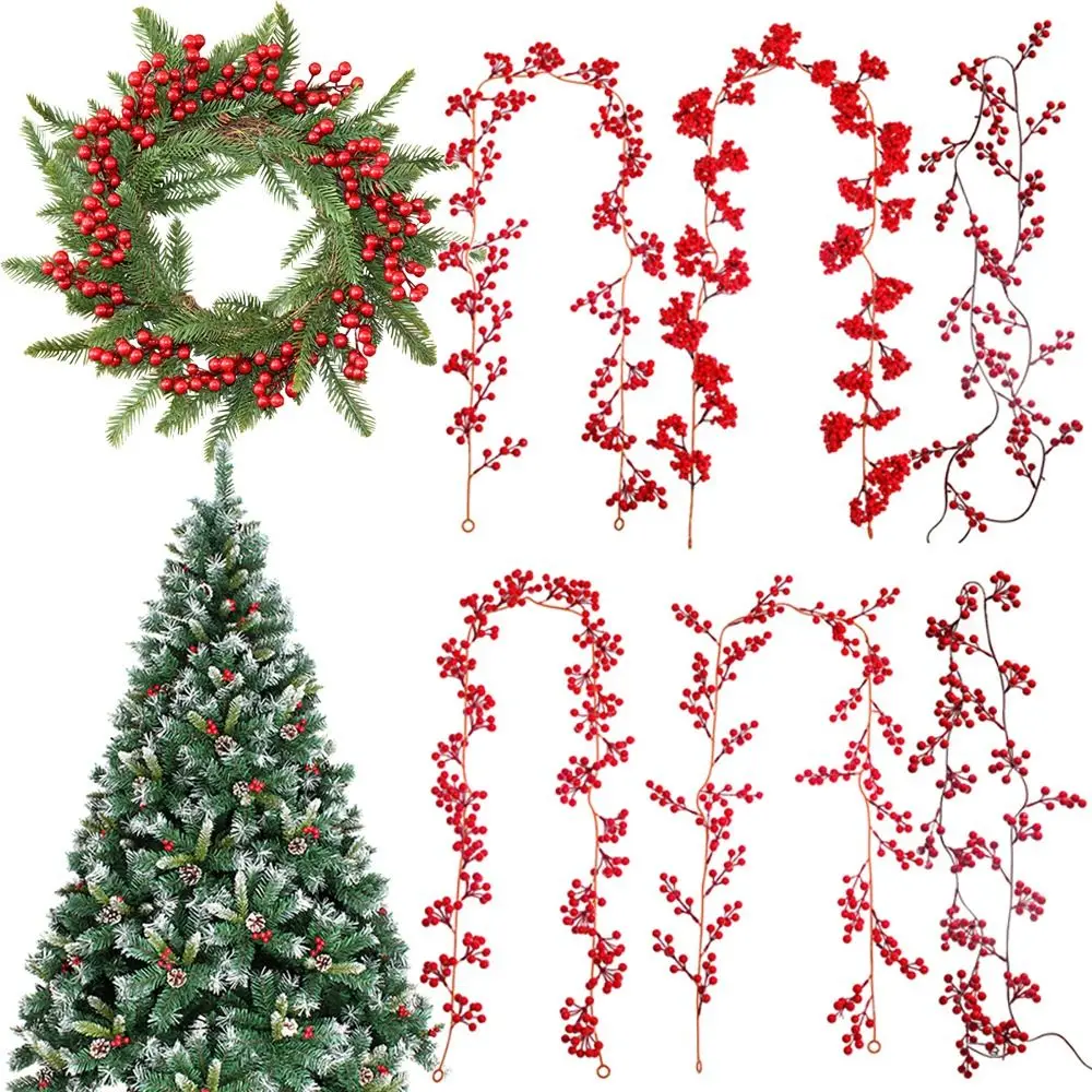 Red Berry Garland Christmas Artificial Fruit Cuttings Tree Decorations Door  Hanging Ornaments Home Wedding Decor