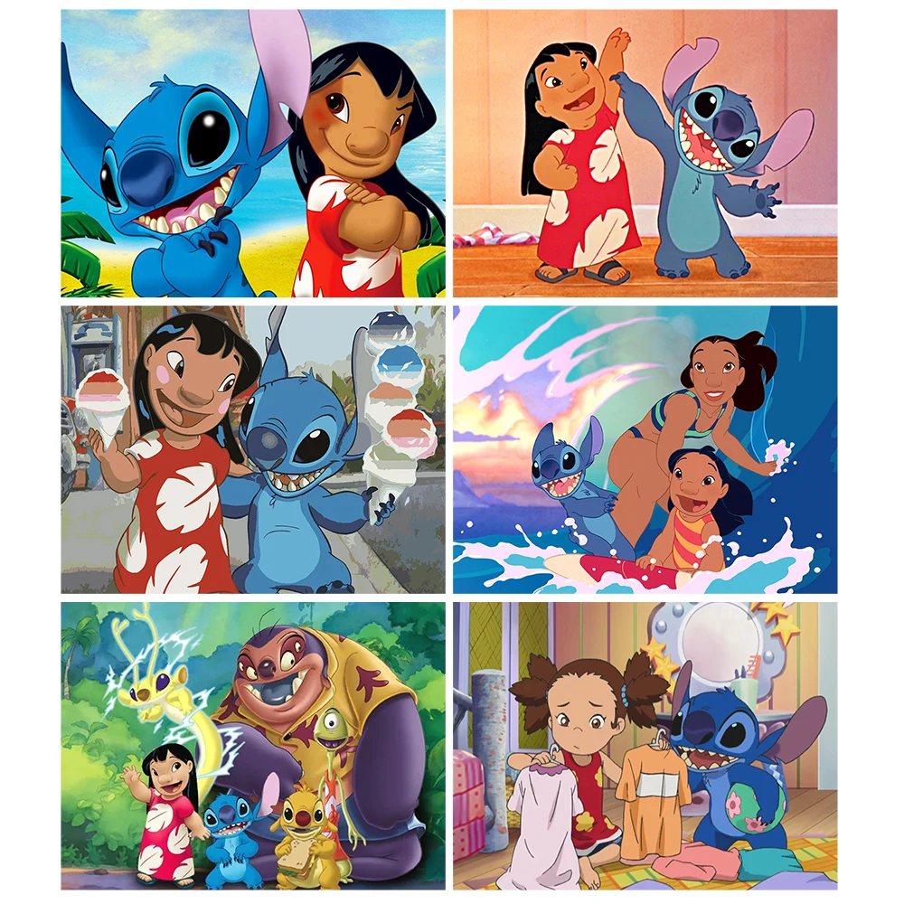 

Disney Diamond Embroidery Painting Mosaic Cartoon Lilo & Stitch Animal 5D DIY Round Drill Cross Stitch Mural Home Decoration