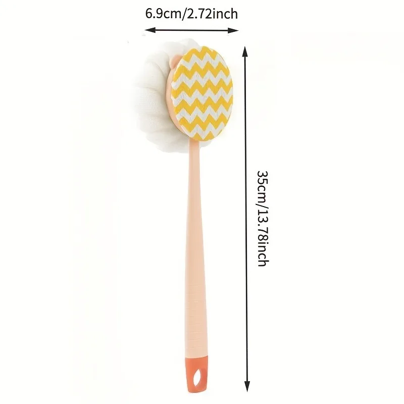 1 spazzola per il corpo con setole e luffa, spazzola per la schiena con manico lungo curvo, per l'esfoliazione della pelle durante il bagno. Accessorio per il bagno. - immagine 2