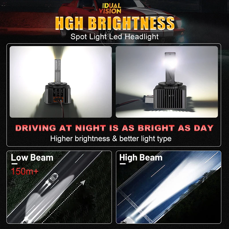 D3S D1S LED 자동차 헤드라이트, HID D5S D8S D1R D3R D5R D8R 터보 LED, 양면 5570 CSP 칩, 6000K 자동 램프, 플러그 앤 플레이, 300W 30000LM