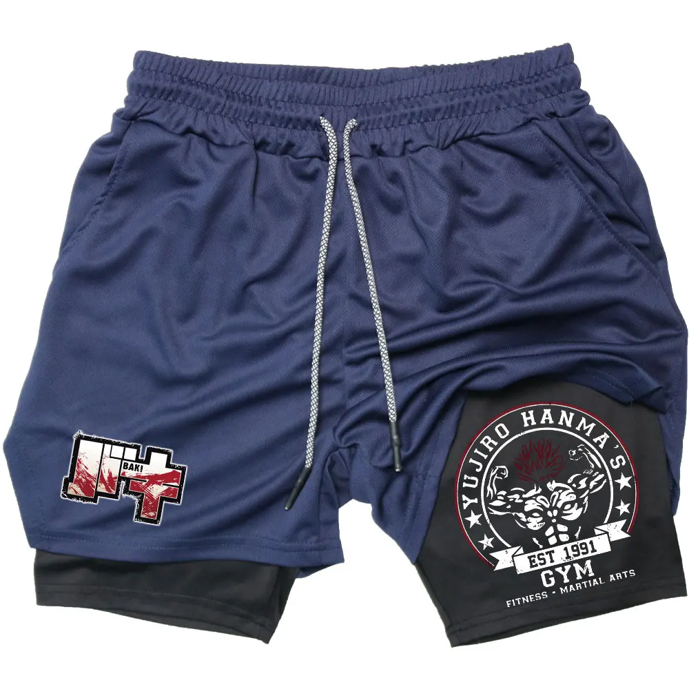 

Anime Baki Hanma Men GYM Shorts 2 In 1 Double-deck Quick Dry Sport Shorts Fitness Jogging Workout Men Sports Short Pants