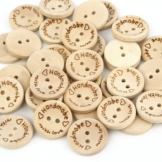 50Pcs 2Hole Natural Wooden Buttons handmade with love wood Button For  Scrapbooking Craft DIY Baby Clothing Sewing Accessories